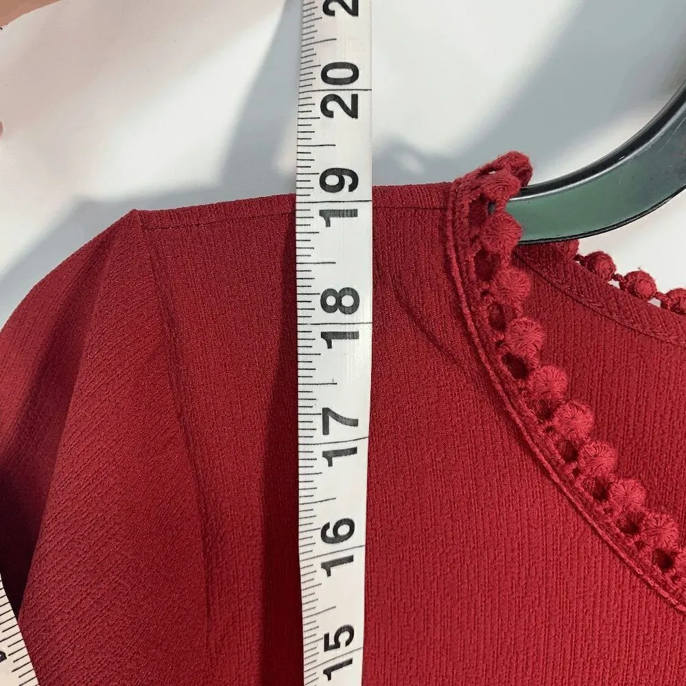 Bjewel Women's Crew Neck 3/4 Sleeve Lace Trim Cropped Top Burgundy Red Size XS - Image 6