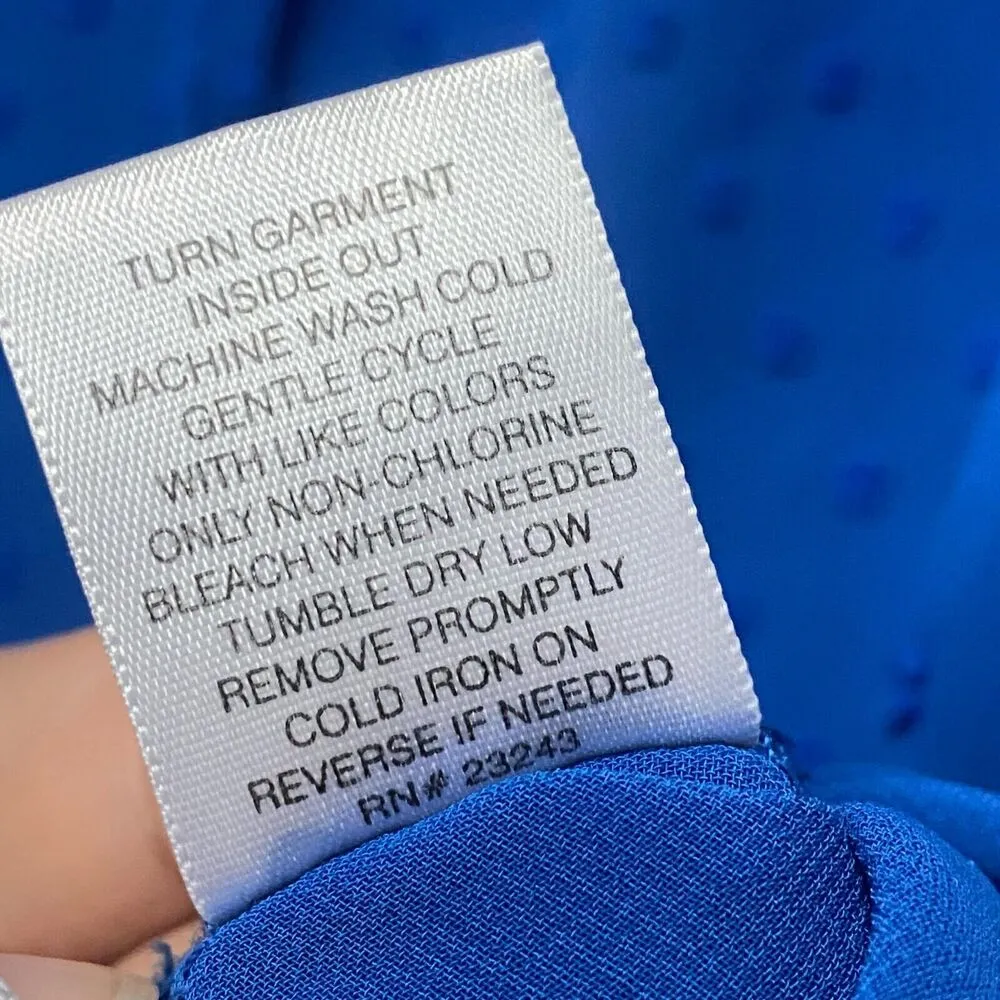 New York & Company Womens Swiss Dot Blouse Top Royal Blue ¾ Balloon Sleeve Sz XS - Image 9