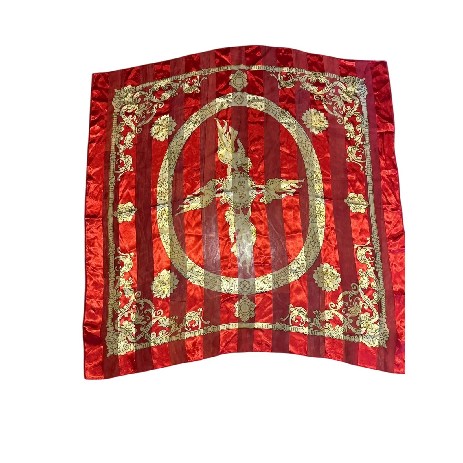 Scarf Shawl Neck Head Red Gold Square Silk Damask Vertical Striped 40" x 40" - Image 2