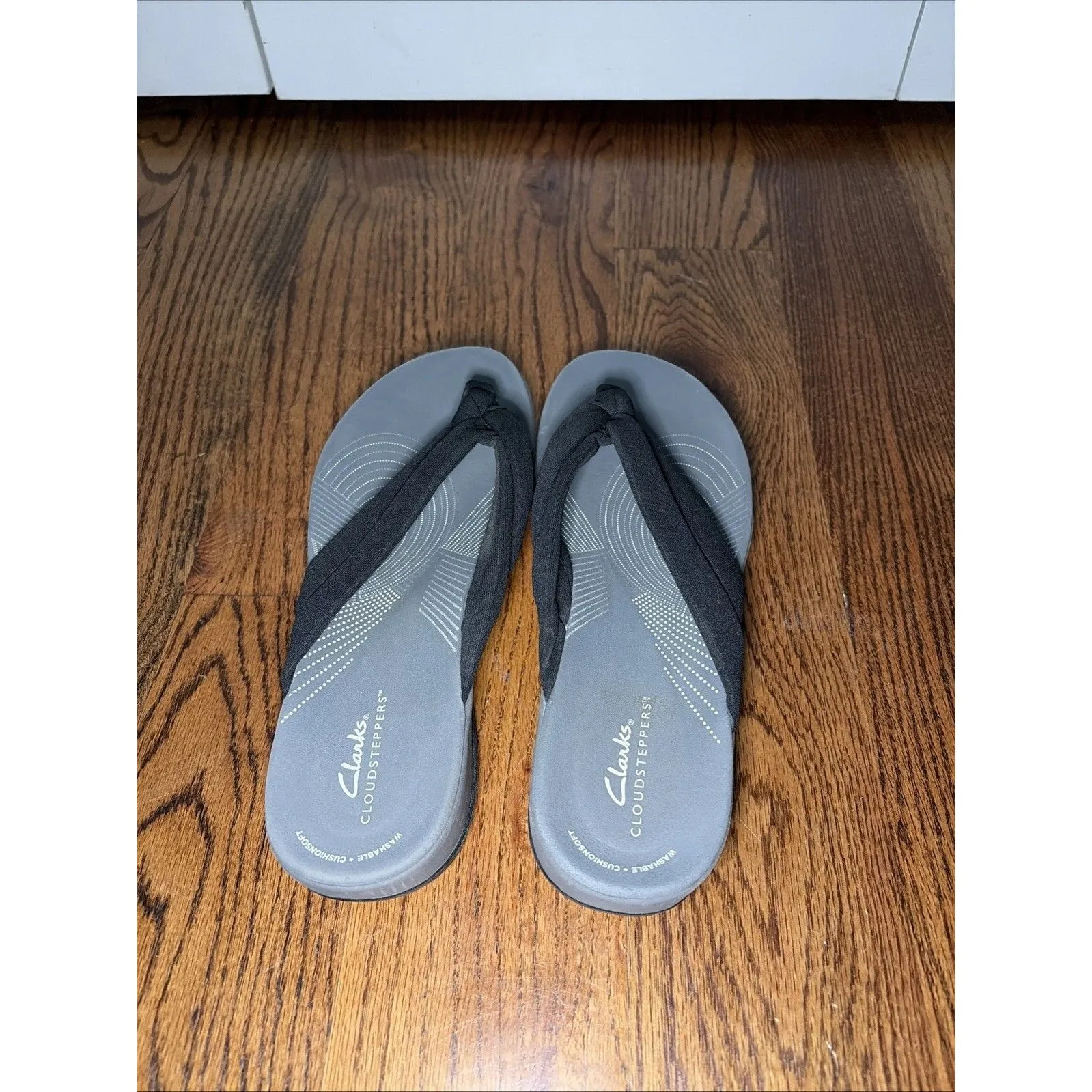 Clarks Women's Cloudsteppers Arla Thong Flip-Flop Wedge Sandals Size 10 BLACK - Image 4