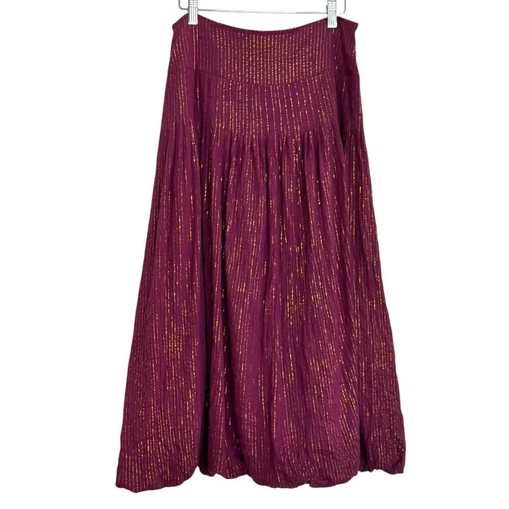 Soft Surroundings purple gold metallic bubble hem midi skirt xs - Image 2