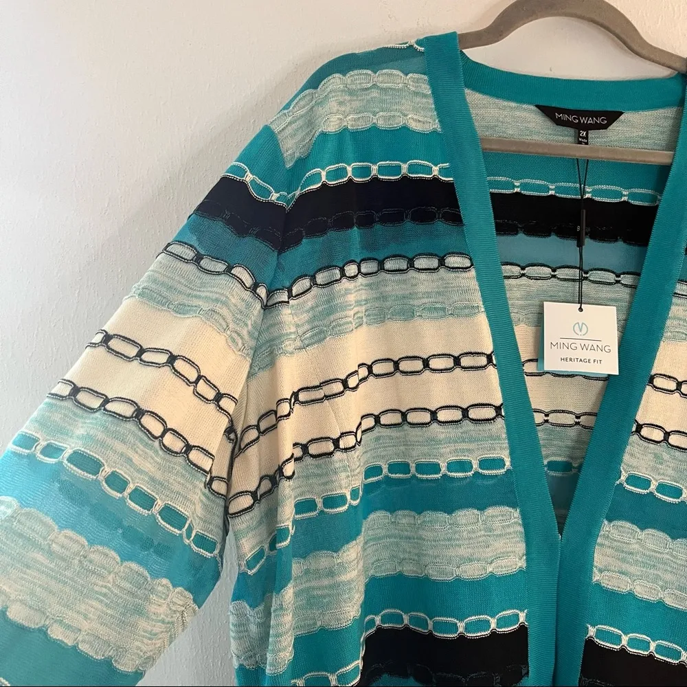 Ming Wang Knit Jacket Turquoise Black & White Clasp Front Cardigan Sz 2X NWT - Image 8