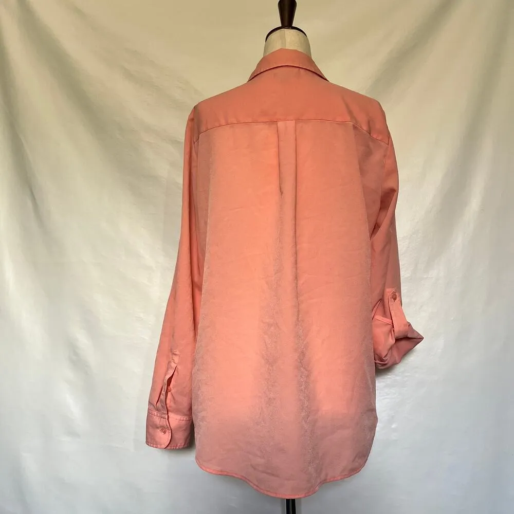 Talbot's Button Front Roll Tab Sleeve Womens Shirt Top Size Medium Peach V-Neck - Image 7