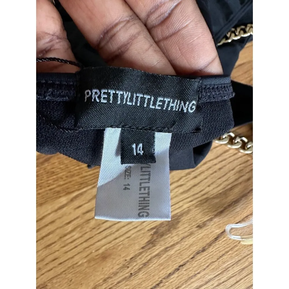 PrettyLittleThing Black One-Piece Swimsuit With Gold Chain Straps - Image 3