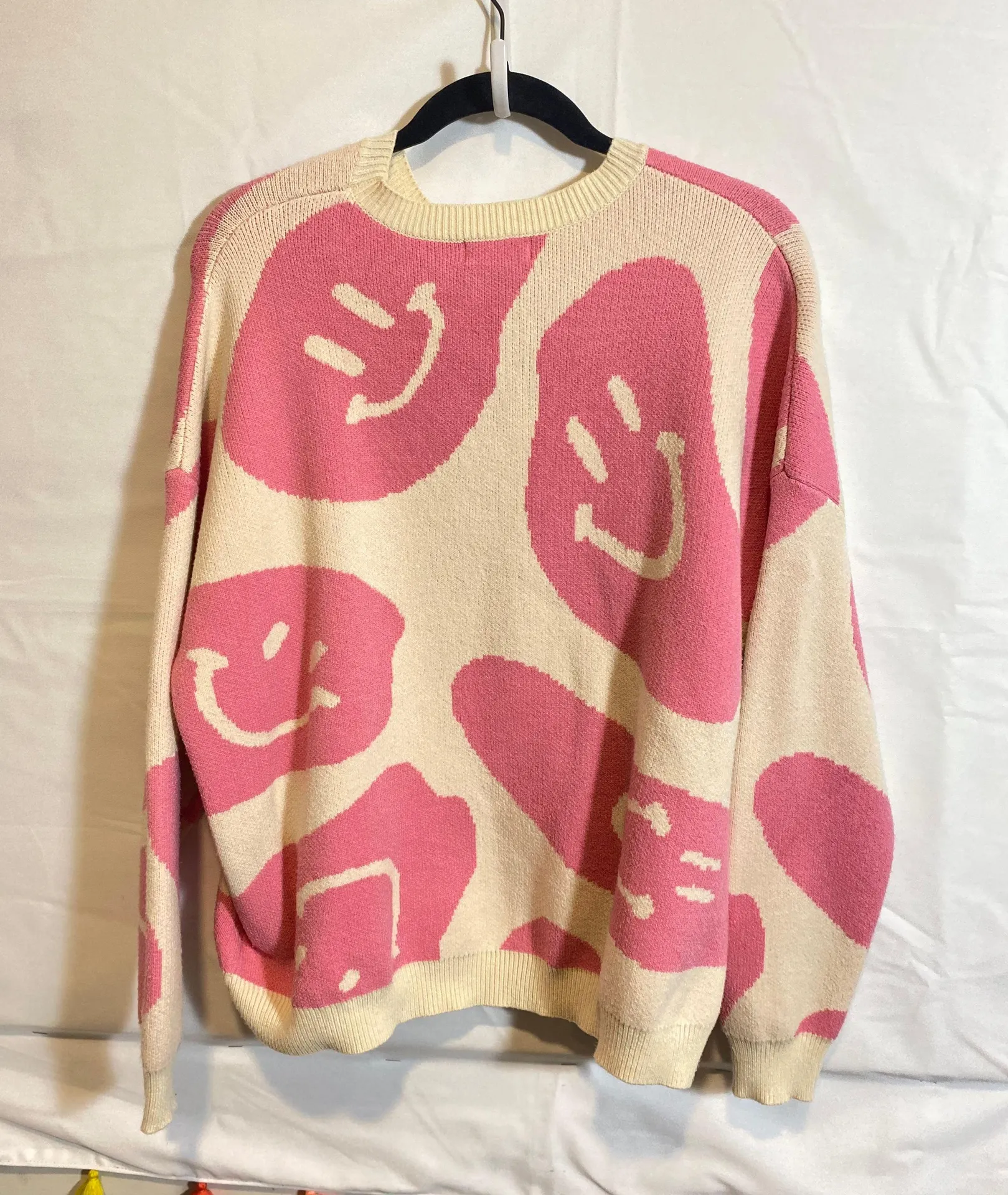 Altar'd State  Pink and White Smiley Face Oversized Sweater - Image 3