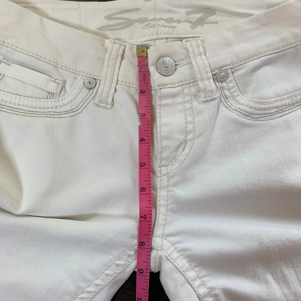 Seven7 Slim Bootcut Jeans Size 2 White Denim Low Rise Designer Jeans Embroidered - Image 11