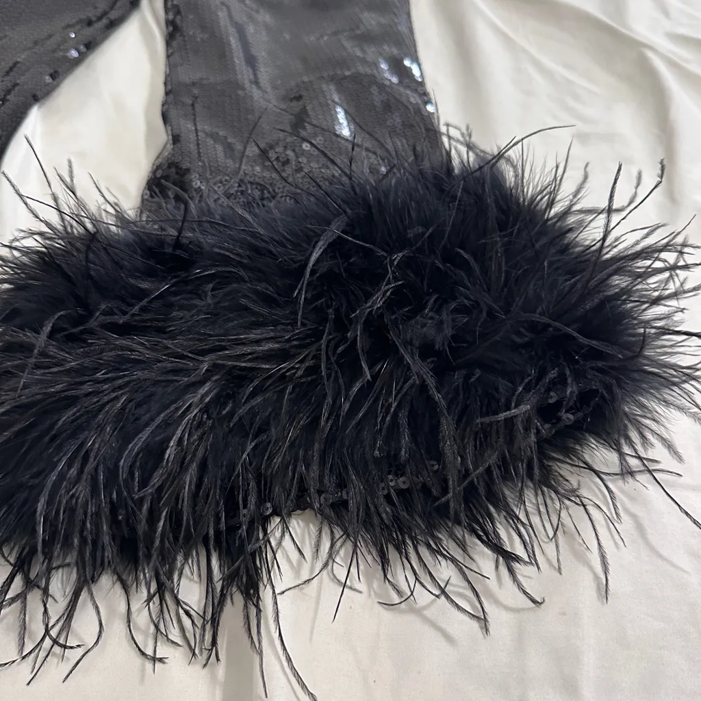 NWT Nadine Merabi limited edition The CLEO Black Sequins feather trousers/XS - Image 11