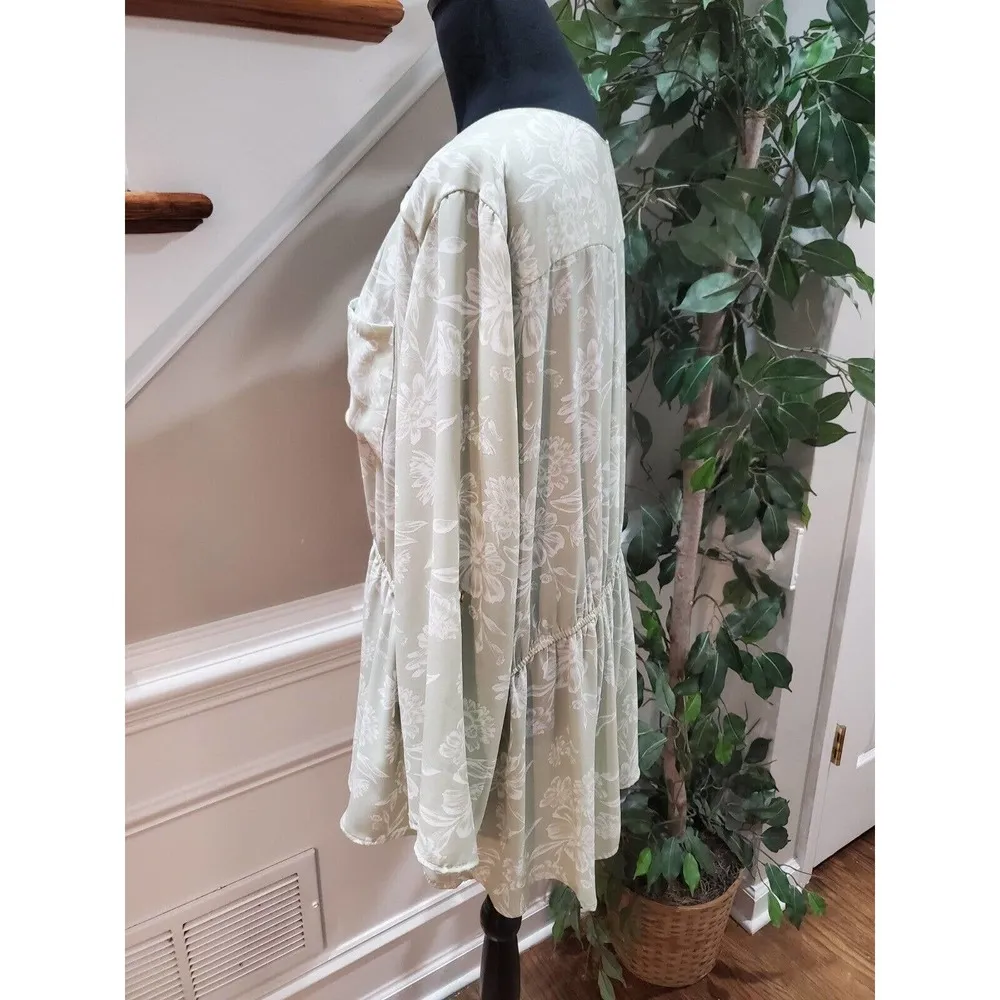 Orange Kiss Women's Green Floral Pockets 1/2 Zip Long Sleeve Top Blouse Size 2X - Image 5