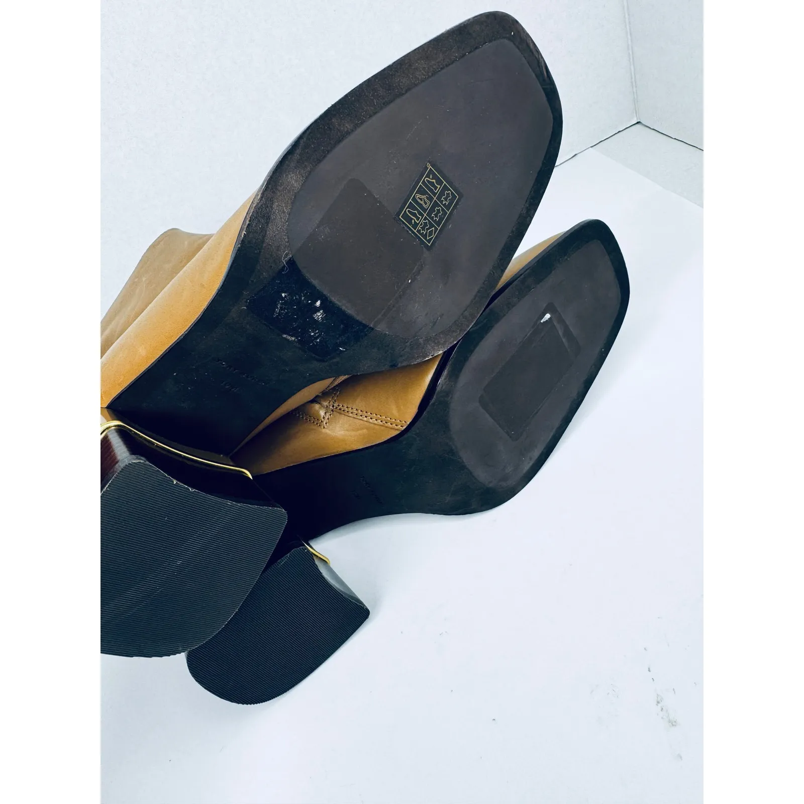 Tory Burch Tan Almond Leather Block Heel Ankle Boots Size 10 M Designer Booties - Image 4
