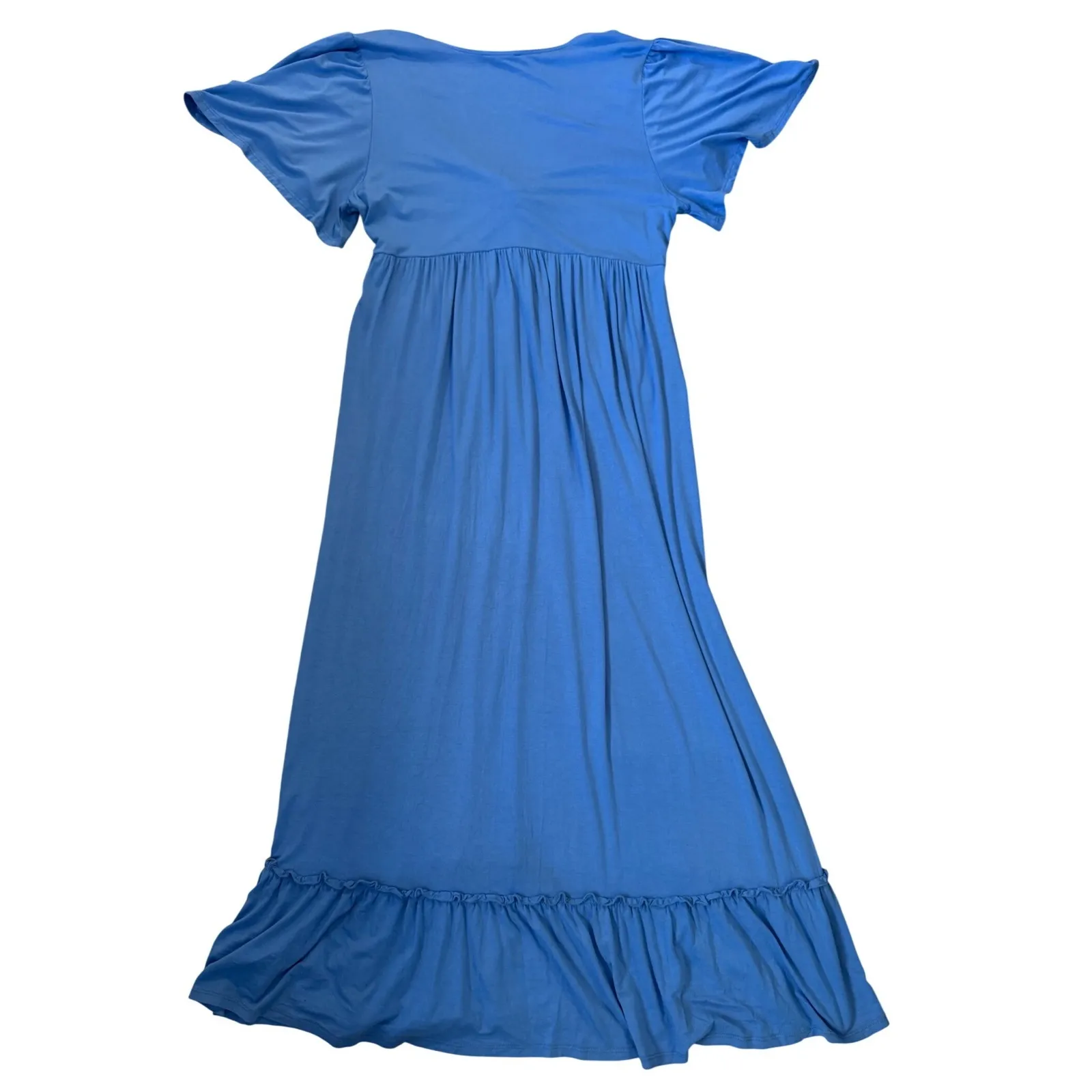 Chic Soul Blue Flutter Sleeve Ruffle Hem Maxi Dress 1X Made in USA - Image 4