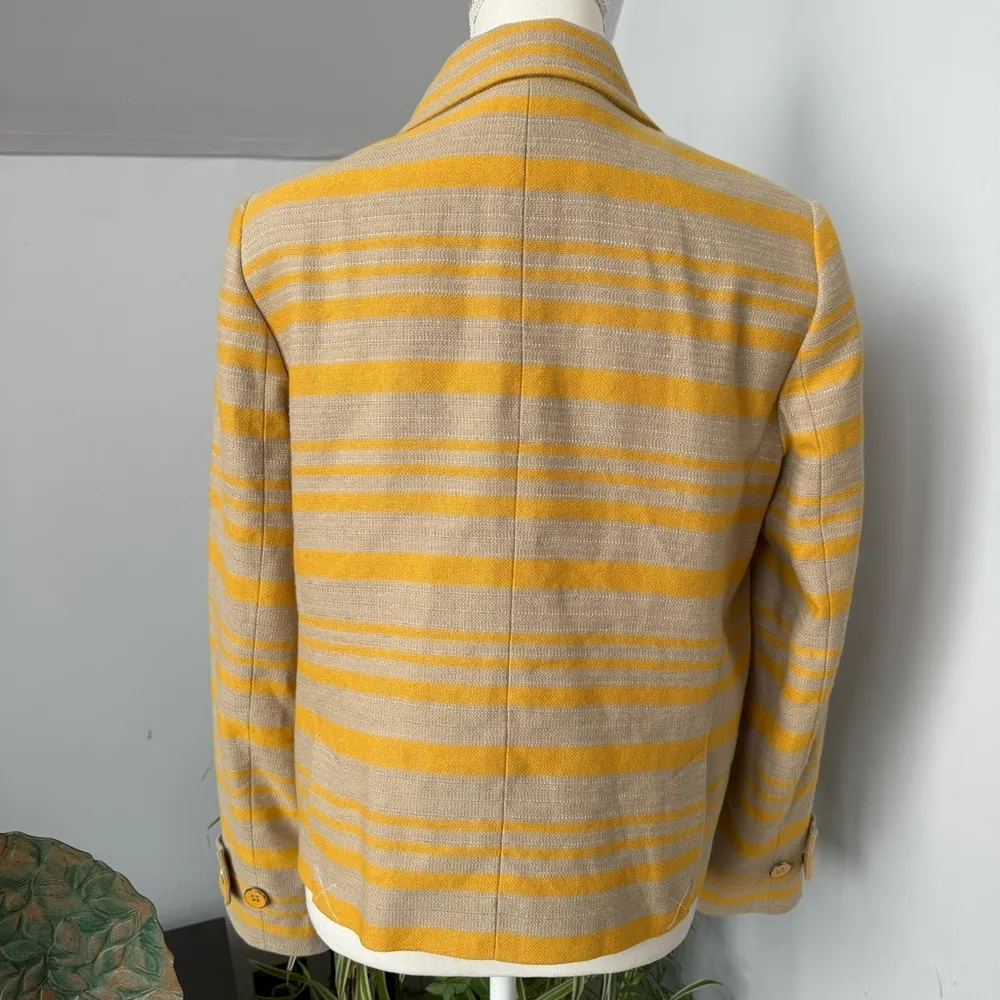 NWOT Talbots Women’s Double Breasted Gold Yellow Natural Tan Striped Blazer sz 8 - Image 3