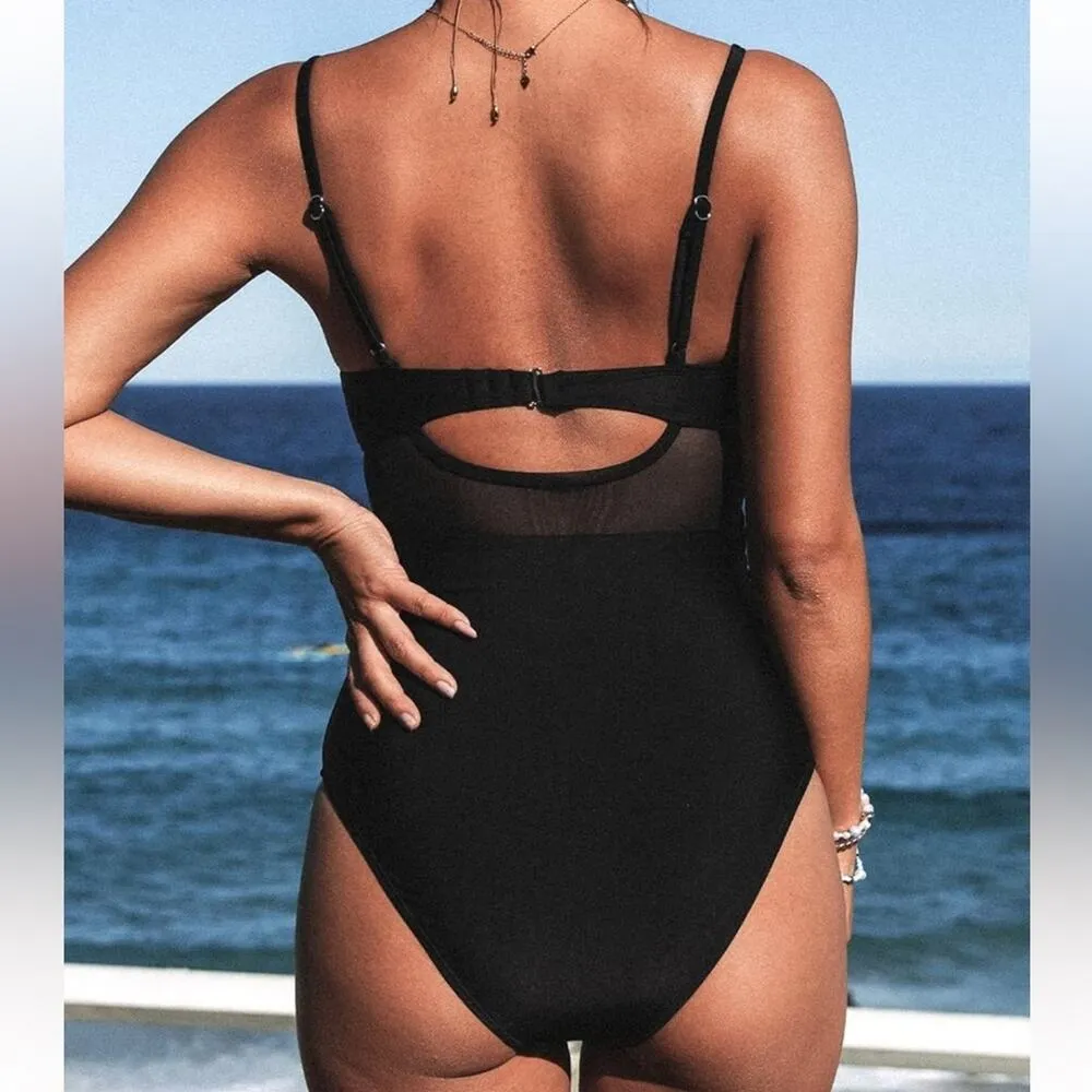 CUPSHE small V Neck One Piece Swimsuit Wrapped Mesh Tummy Control Bathing Suit - Image 4