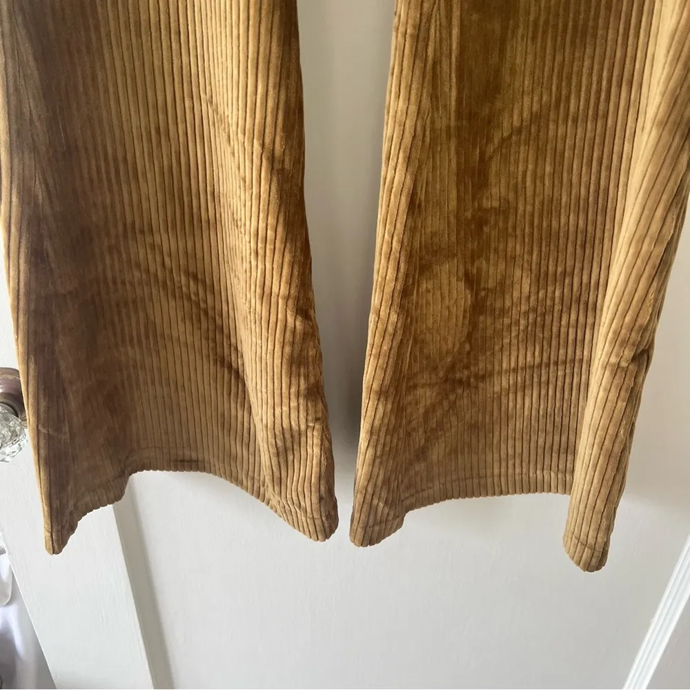 Mustard Golden Yellow Ribbed Velour Velvet Flare Leg High Rise Pants Large - Image 2