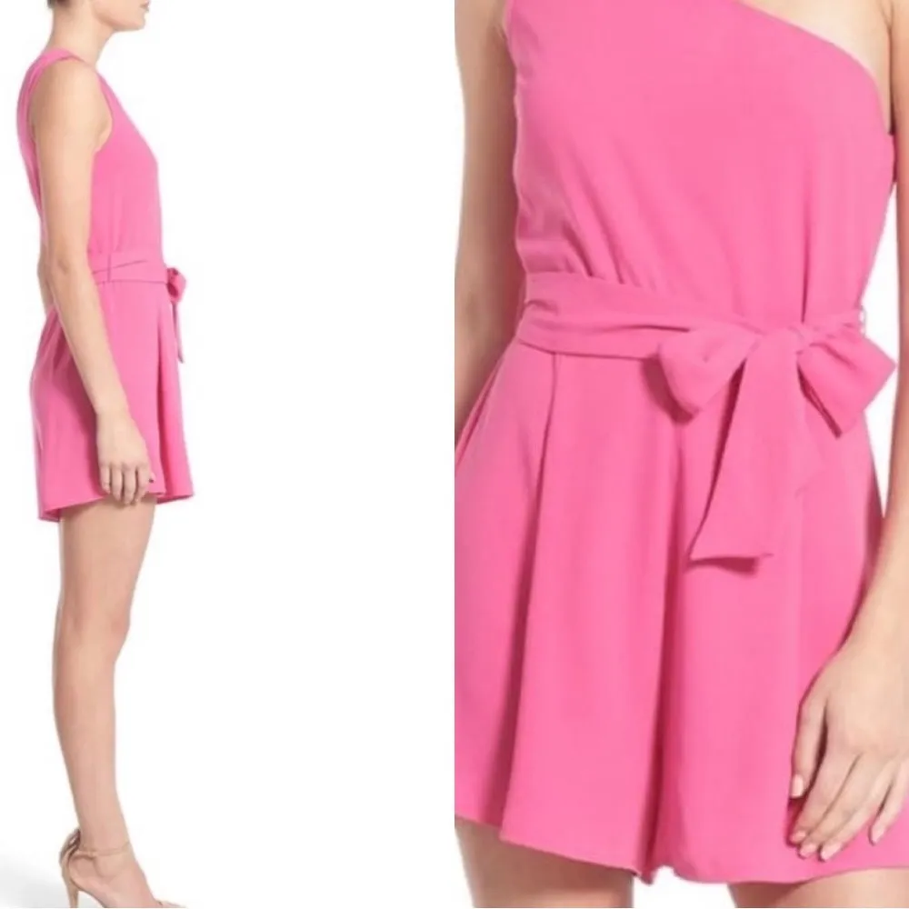 LEITH Pretty in Pink Belted One-Shoulder Romper Size M - Image 42