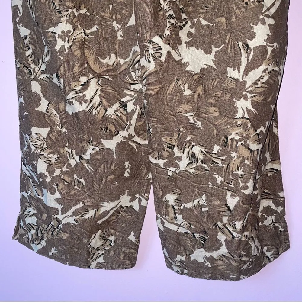 J Jill Size S 100% Linen Wide Leg Printed Pants Pull On Brown - Image 7