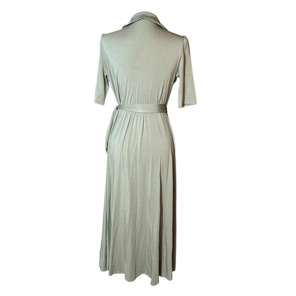 Quince NWOT Tencel Jersey Midi Wrap Dress Sage Green Medium Capsule Minimalist - Image 4
