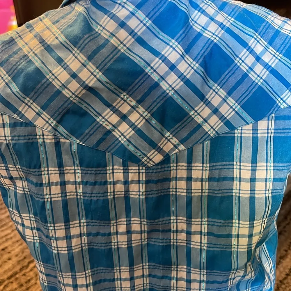 Crazy Cowgirl plaid Western Sleeveless Blouse Sz L Size L - Image 4