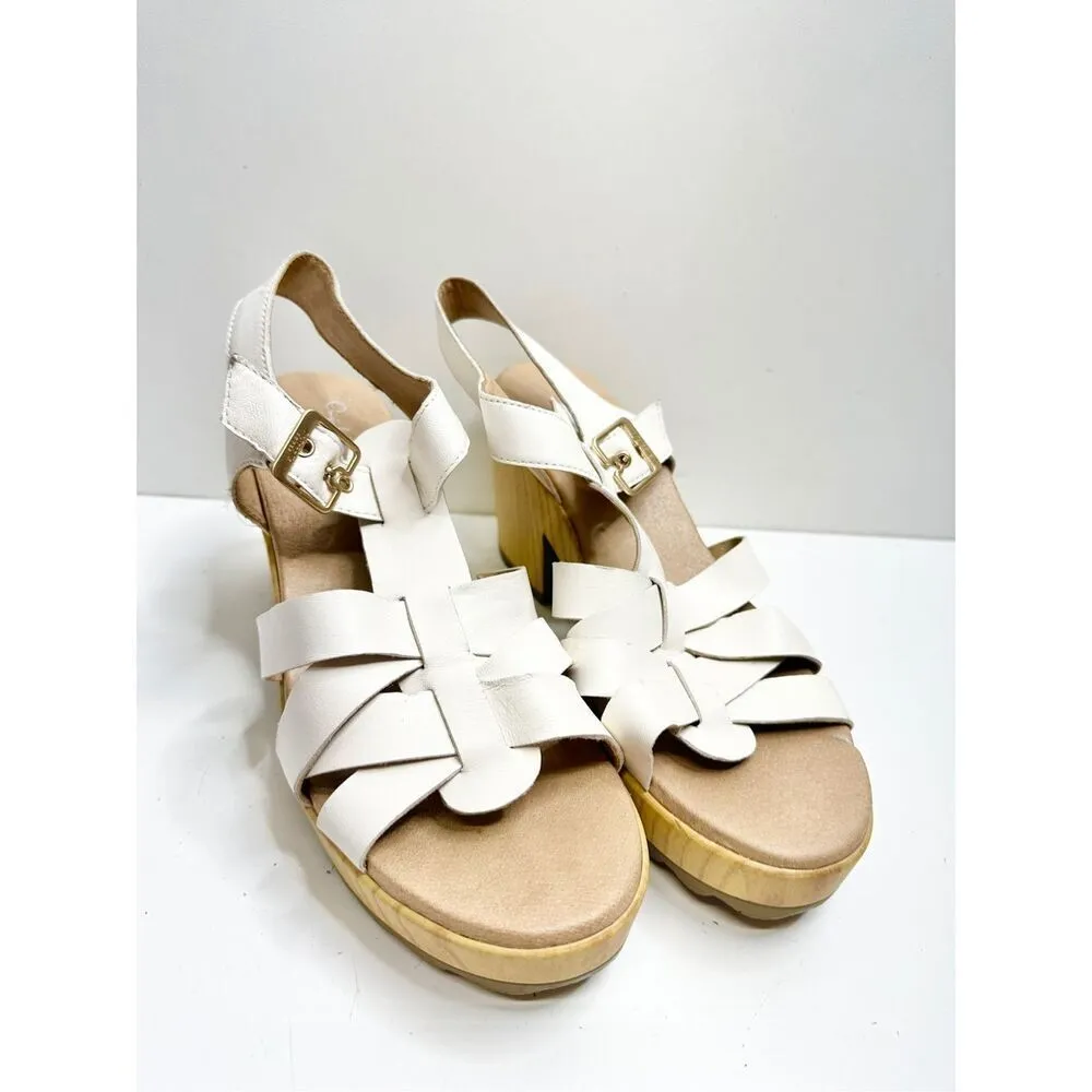 Dr.‎ Scholl’s Sandals Size 9.5 White Leather Open Toe Platform Shoes Buckle - Image 2