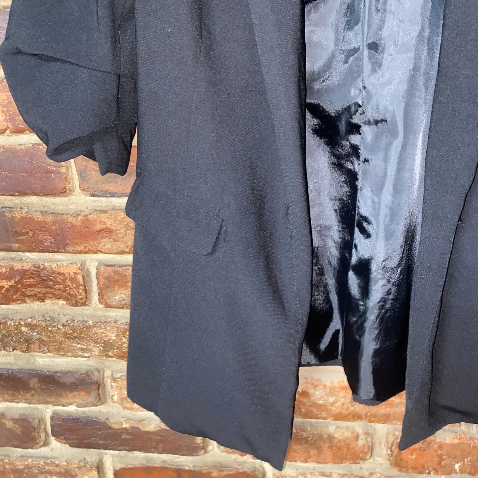 Philosophy Black 3/4 Ruched Sleeve Open Front Blazer Jacket Women's Size 6 - Image 3