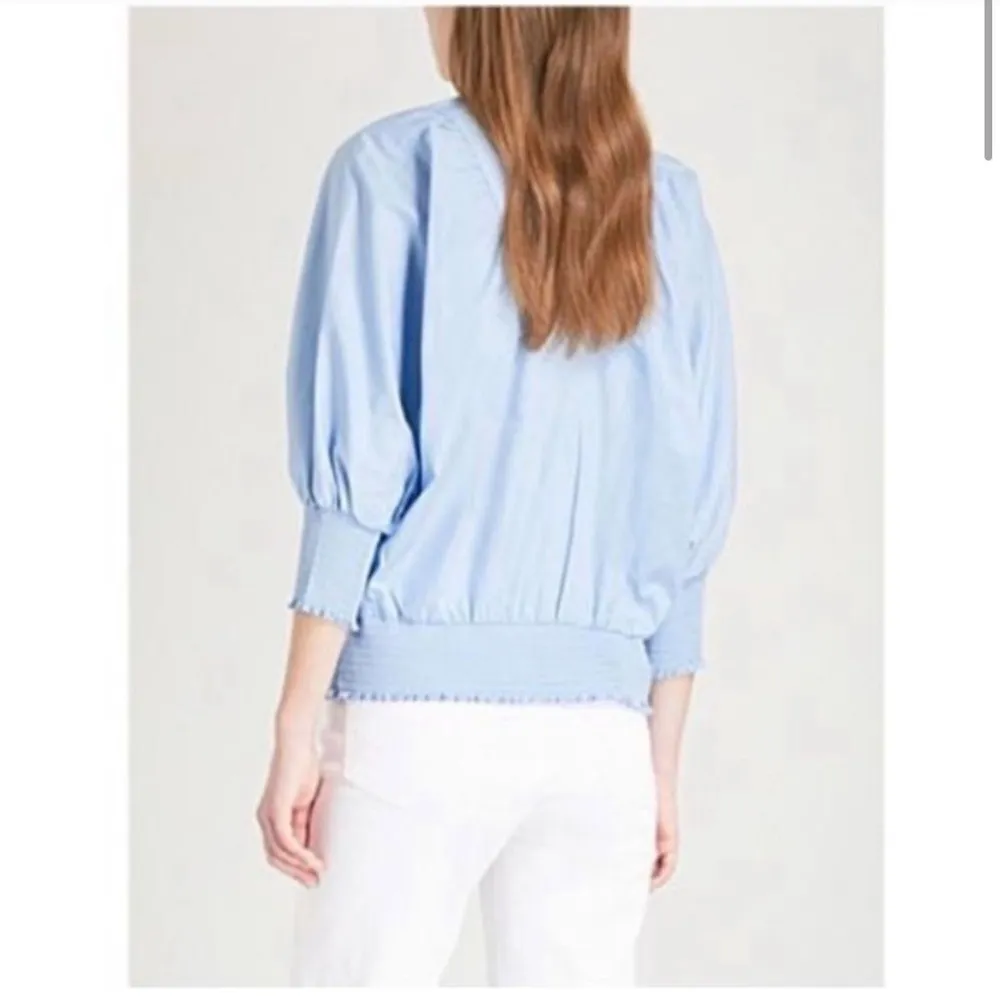 Maje Libou Smocked Blouse women's size 1(S) blue batwing cotton cottage - Image 2