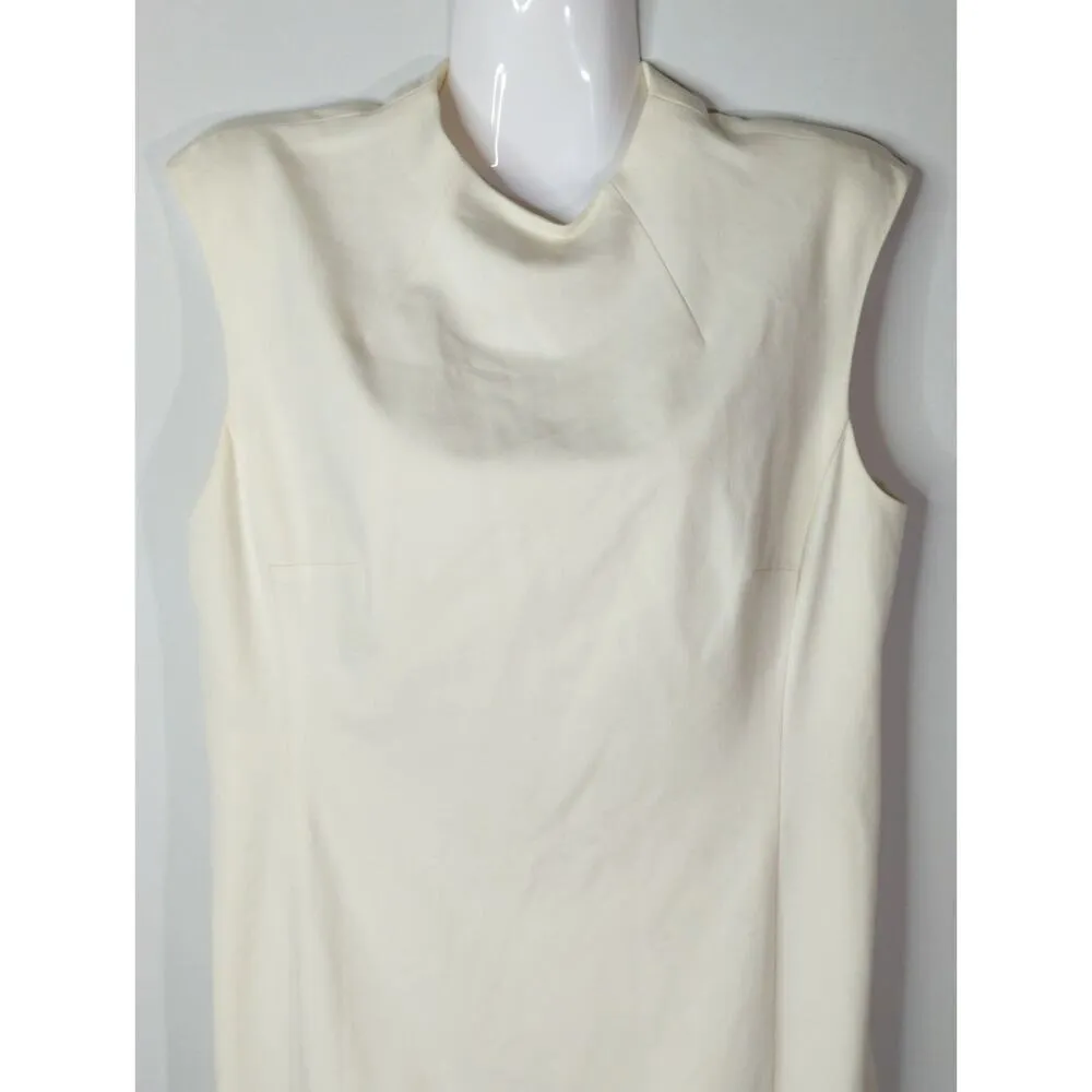 Lauren Ralph Lauren Cream High Neck Cap Sleeve Front Slit‎ Sheath Dress Size 8 - Image 2