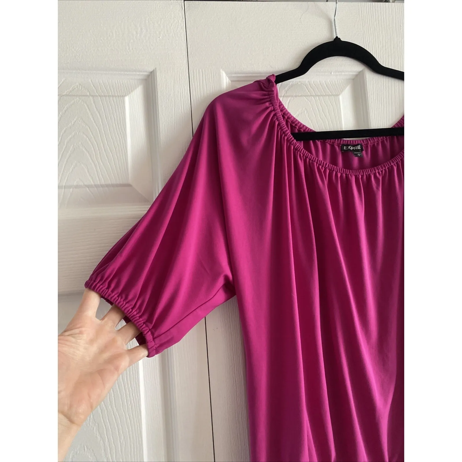 Express Womens Small Fuscia Pink Round Neck Top Going Out Corp Clean Girl Fem - Image 2
