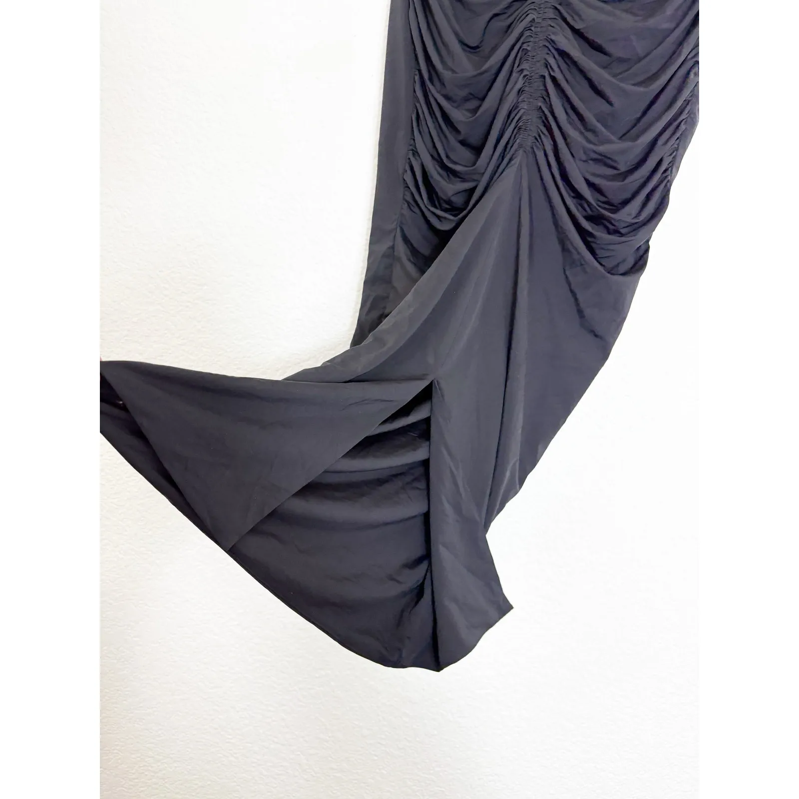 Misha Collection Ruched Back Midi Skirt Medium Slit Black Jersey Whimsigoth NWT - Image 11