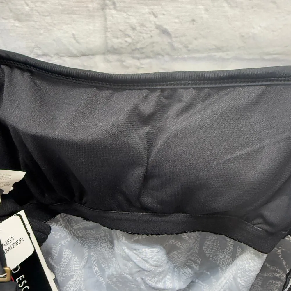 Island Escape Coral Gables Printed Blouson Bandeau Tankini Top Size 8 Black New - Image 7