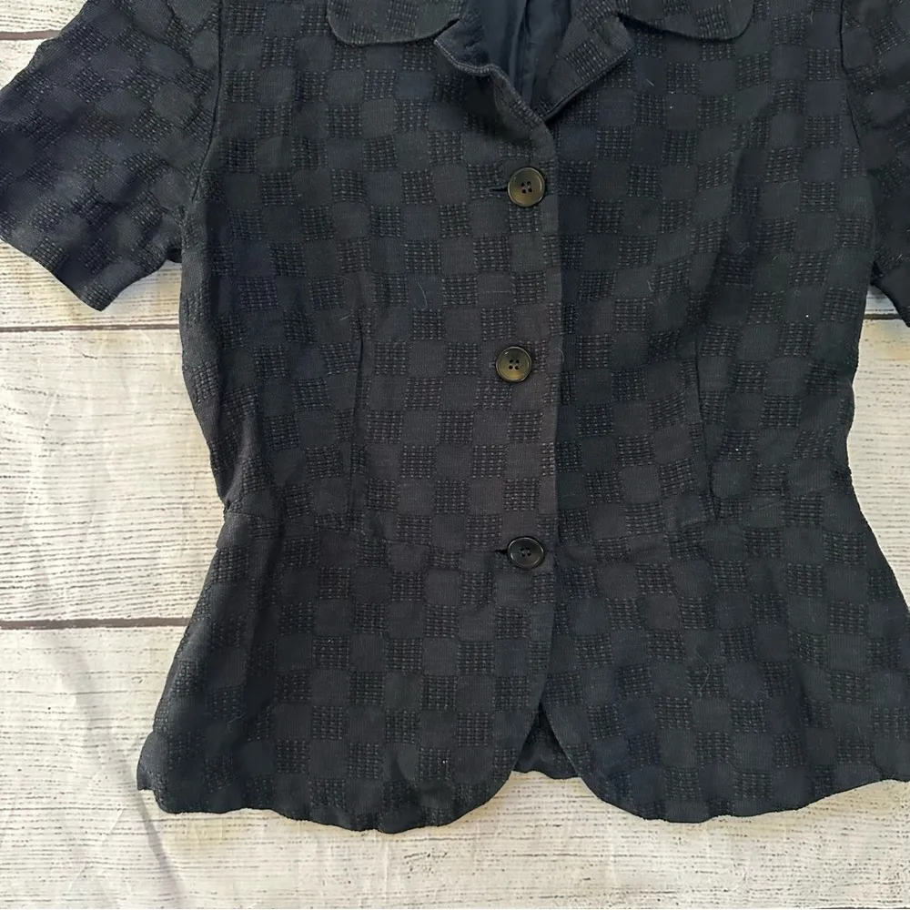 Tamotsu dark blue patterned short sleeve blazer top size small Size M - Image 4