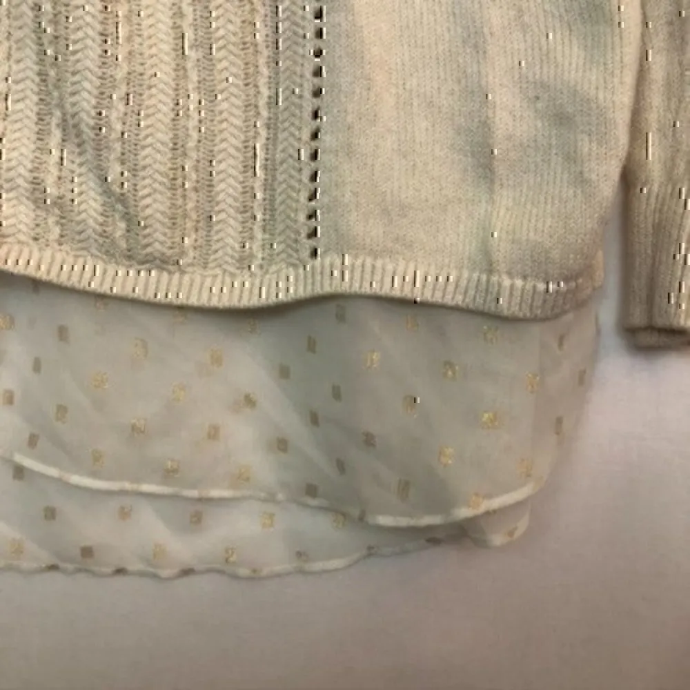 LUCKY BRAND Split Back Sweater Beige Cream Oatmeal Twofer Metallic Mixed Media S - Image 4