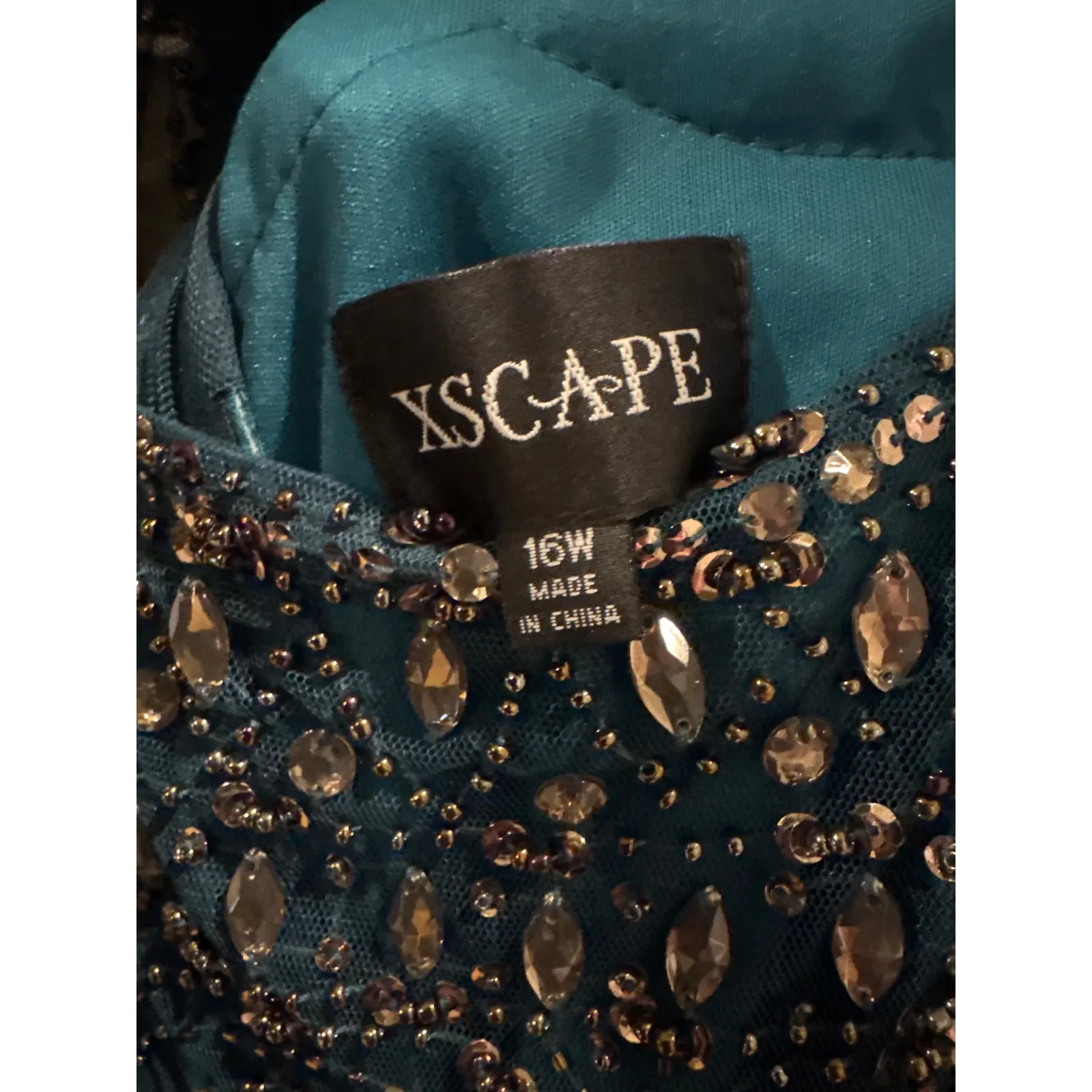 Xscape Xscape Women's Short Sleeve Beaded Illusion Neckline Ruched Gown 16 W - Image 17