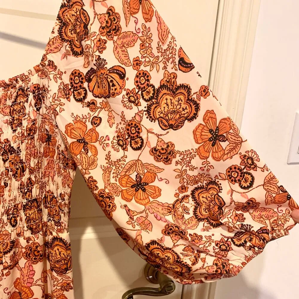 NWOT Sienna Sky Autumn Floral Smocked Puff Sleeve Midi Dress - Image 3