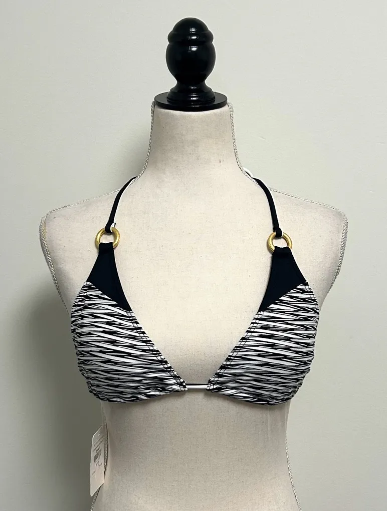 Swim Systems Black White Dreamwear Onyx Sliding Triangle Halter Bikini Top Small - Image 1