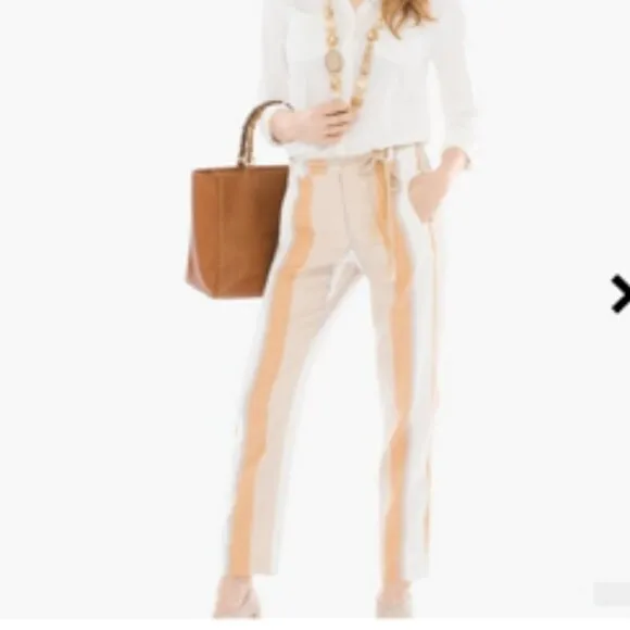 Chico's Natural Fiber Linen/Cotton Striped Cream/Flax Relaxed Pants Large - Image 2