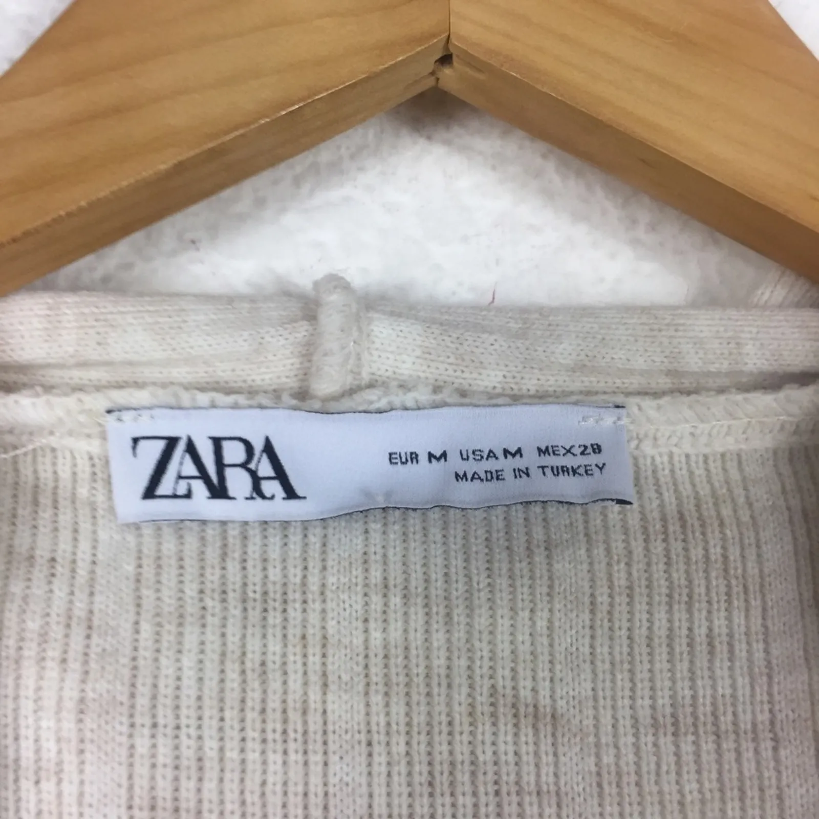 Zara Cream Cropped Knit Ribbed Oversized Comfy Hoodie Sweatshirt Medium Chic - Image 7
