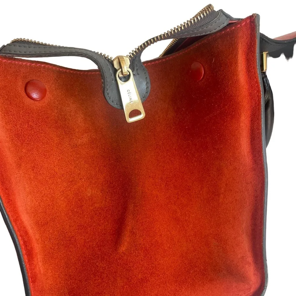 CELINE 2WAYHand Bag Trapeze Shoulder bag Gray x Black x Orange - Image 12