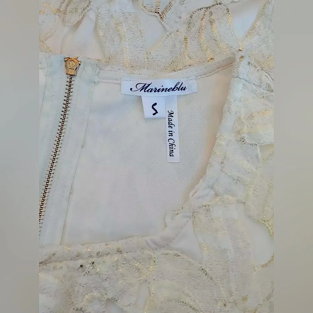 NEW Marineblu Modcloth Ivory Metallic Gold Floral Cutouts Cocktail Party Dress - Image 5