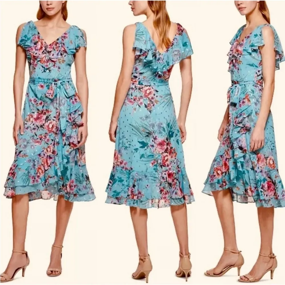 Eliza J Floral Ruffle Trim Midi Dress in Mint Blue Size 20W New w/Tag - Image 8