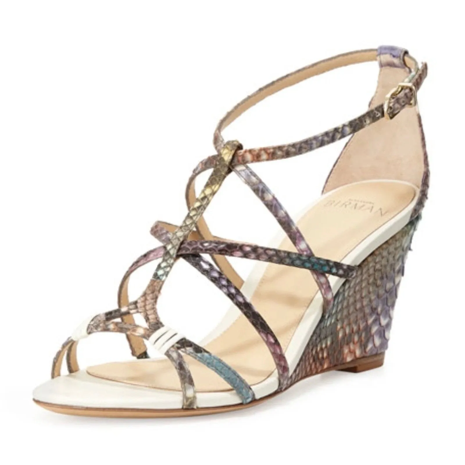 Alexandre Birman Designer Python Strappy Wedge Heel 10 Brown Luxury Mobwife - Image 2