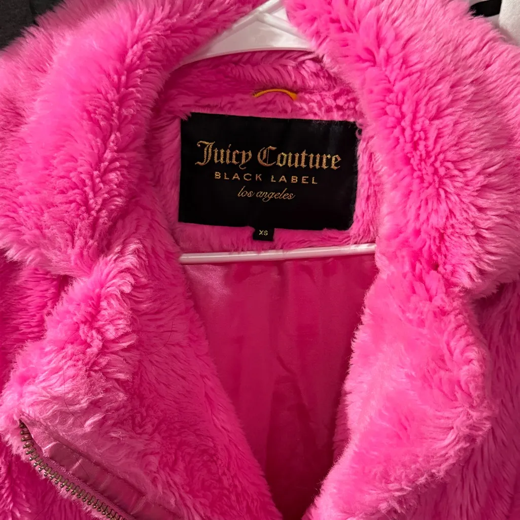 Juicy Couture Black Label Barbie Pink Fuzzy Zip Coat Extra Small - Image 4