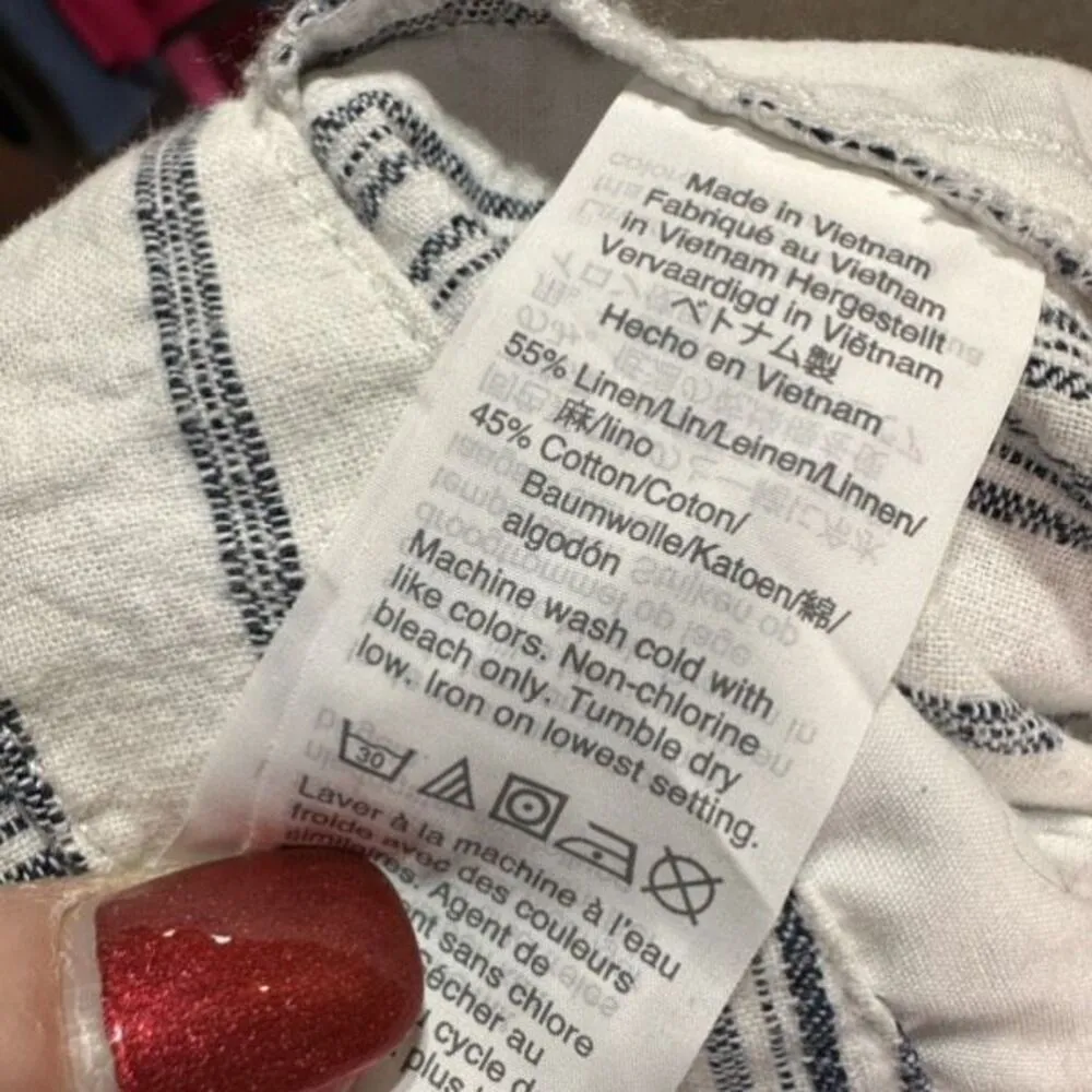 Madewell Linen-Cotton Hi Rise Pants Gray Stripe AN839 Size 14 White Paperbag‎ - Image 5