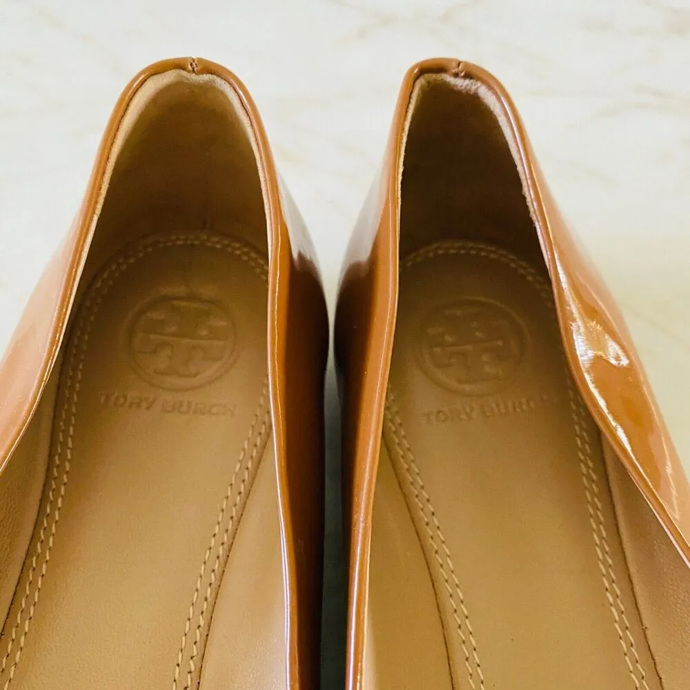 TORY BURCH Brown Patent Leather Ballerina Flats Gold Logo - US 7.5 - Image 5