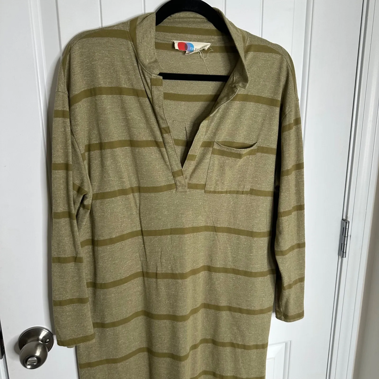 Free People‎ beach green striped oversized midi dress XS vacation comfy - Image 3