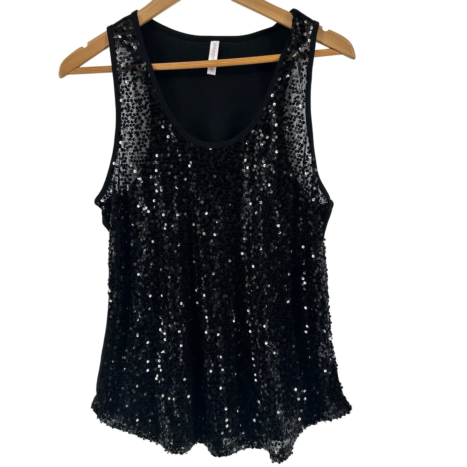 Xhilaration Black Sequin Front Tank Top XL Scoop Neck Y2K 90s Layering Night Out - Image 2