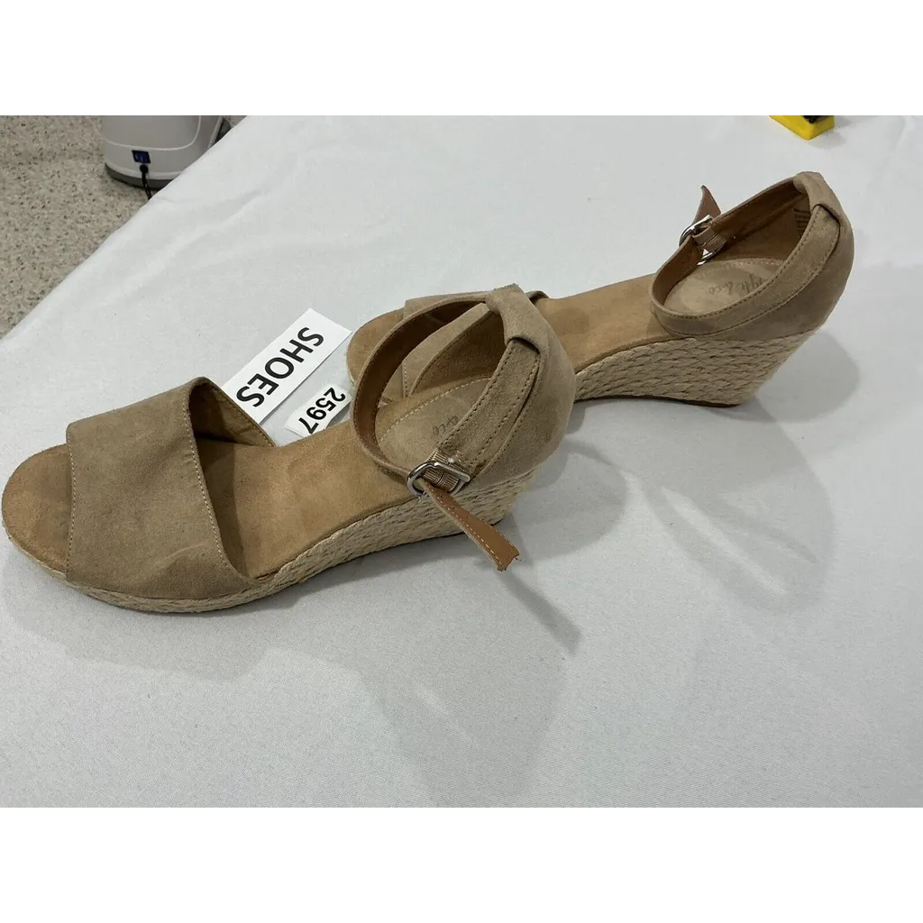 Womans Style & Co Seleeney 10 M Faux Suede Tan Open Toe Espadrille Wedge Sandal Brown - Image 3