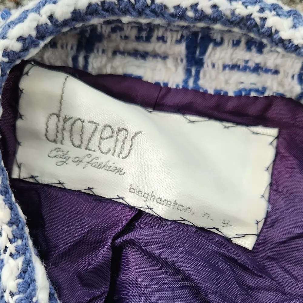 Vintage Drazens Tweed Blazer and Skirt Suit Set Blue White Size undefined - Image 3