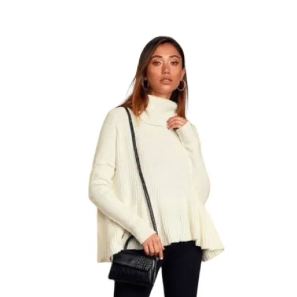 Free People Layer Cake Trapeze Turtleneck Oversize white Sweater cotton Boho - Image 3