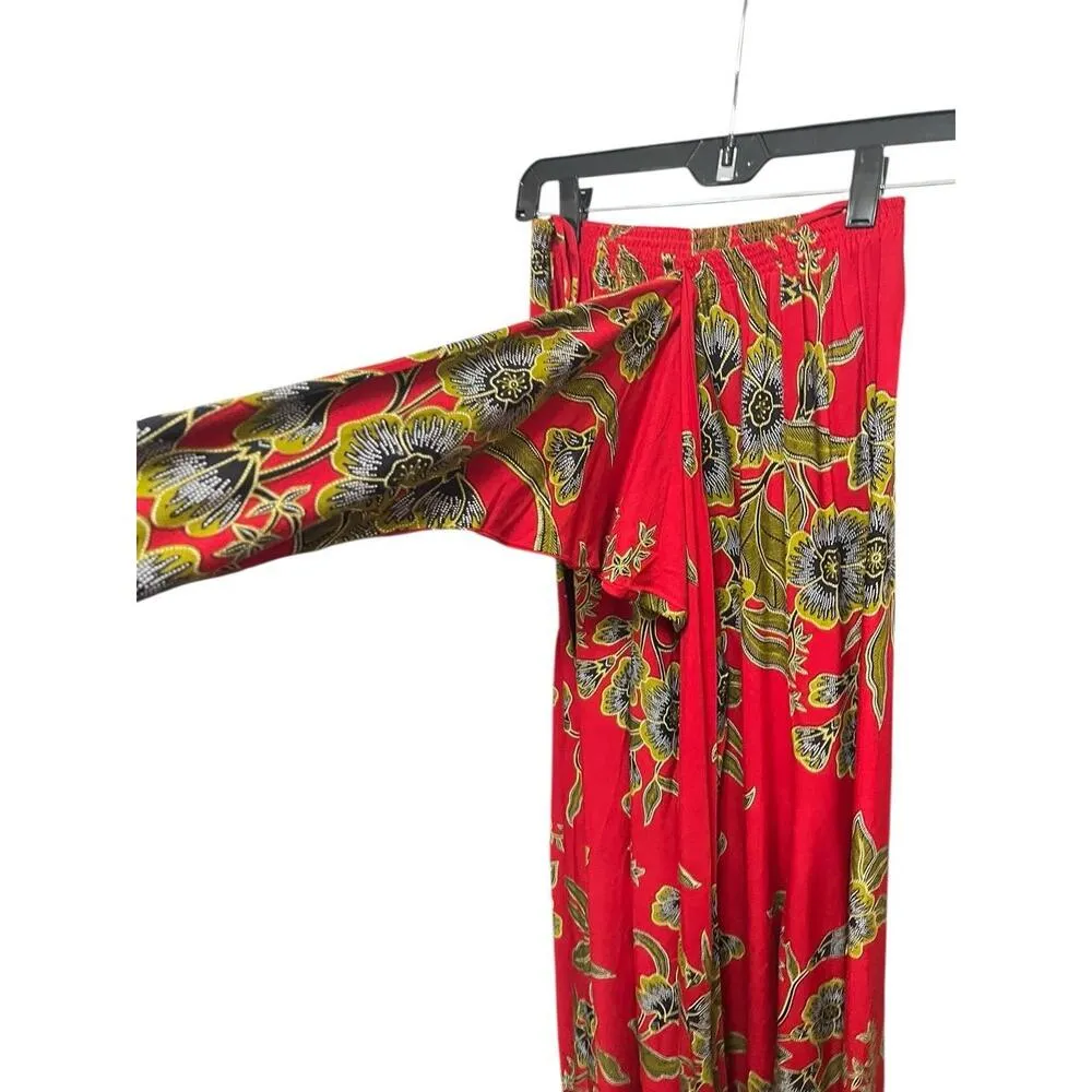 Danar Hadi Skirt Womens Small Red Floral Maxi Vintage Elastic Waist Boho Retro - Image 4