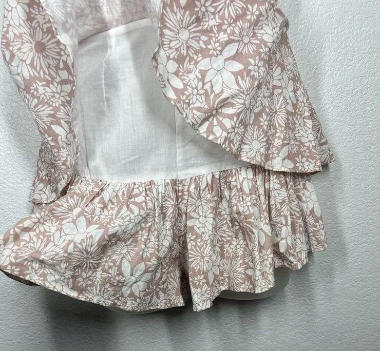 Selfie Leslie Alexandria Square Neck Tie Back Romper Small Floral Ruffled Pink - Image 2