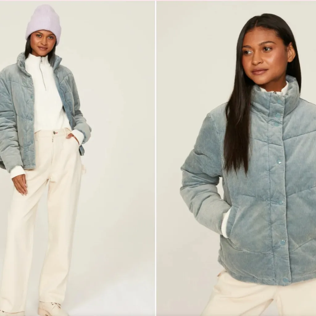 Splendid Milla Corduroy Full Zip Puffer in Washed Blue Size Large $228 - Image 2